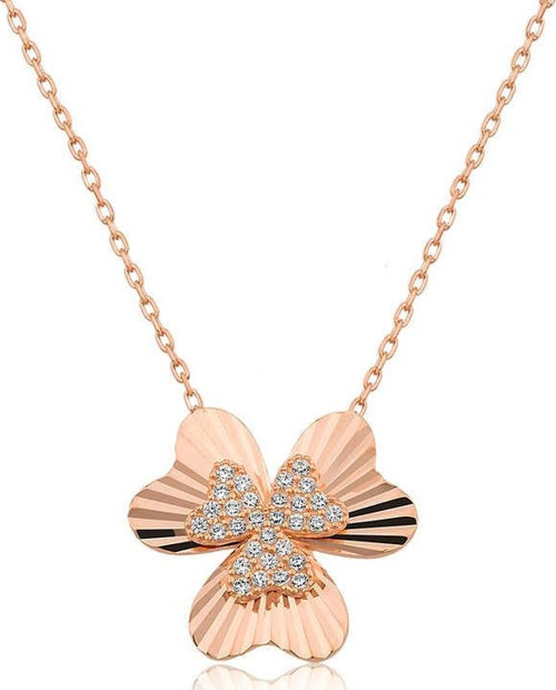 Gümüş Rose Kalp Yonca Bayan Kolye SL3444