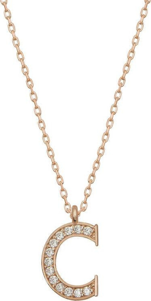Gümüş Rose C Harfi Kadın Kolye SL4854