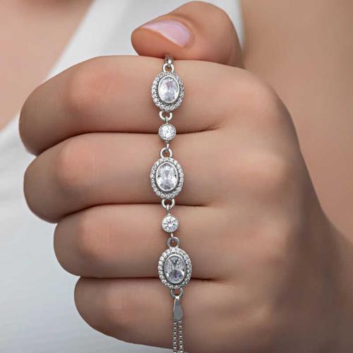 Gümüş Oval Taşlı Kadın Bileklik  SL6331