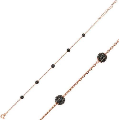 Gümüş Rose Siyah Toplu Bayan Bileklik SL1397