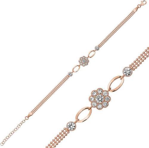 Gümüş Rose Çiçek Modelli Bileklik SL3445