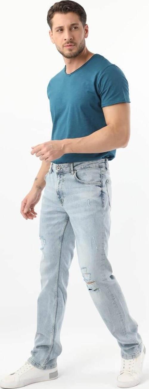 Erkek Dizi Yırtık Jean Pantolon Açık Mavi