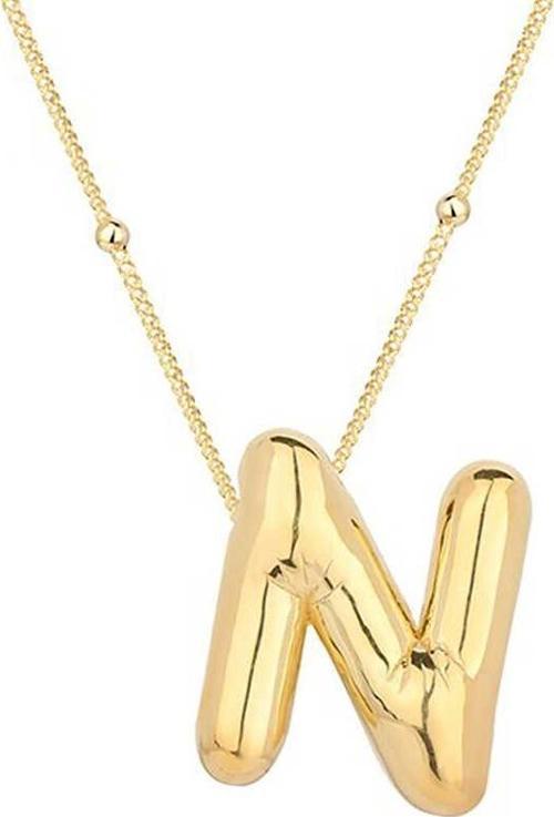 Gümüş Gold Balon N Harfi Kadın Kolye SL5859