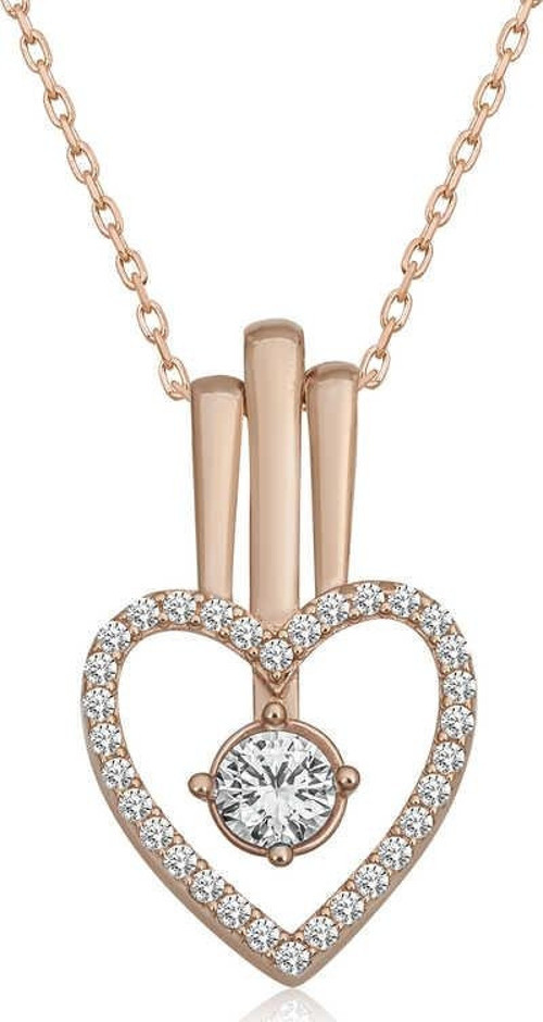 Gümüş Rose Kalpli Tek Taş Kadın Kolye SL4743