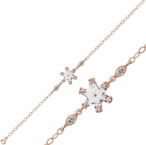Gümüş Rose Beyaz Lotus Çiçeği Bileklik SL1978