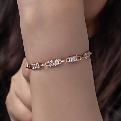 Gümüş Rose Baget Taşlı Kadın Bileklik SL6064