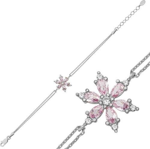 Gümüş Pembe Lotus Çiçeği Kadın Bileklik SL6102