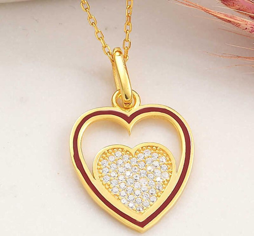 Gümüş Gold Kalp Kadın Kolye SL6150