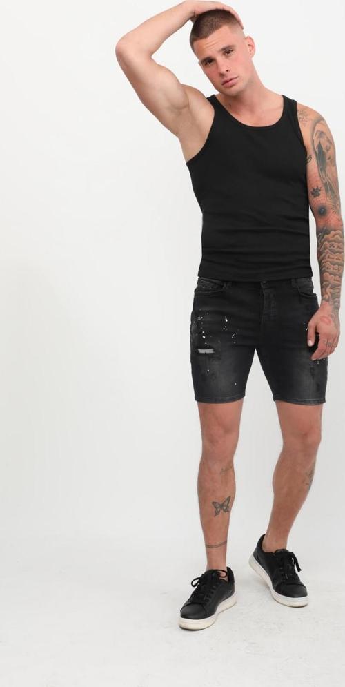 Erkek Yama Detaylı Jean Şort Antrasit