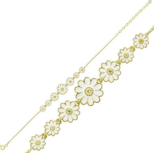 Gümüş Gold Sıralı Papatya Bayan Bileklik SL4335