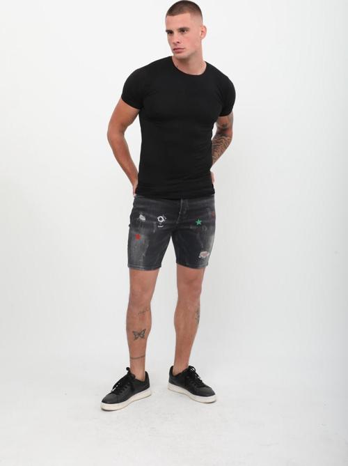 Erkek Baskı Desenlli Jean Şort Antrasit