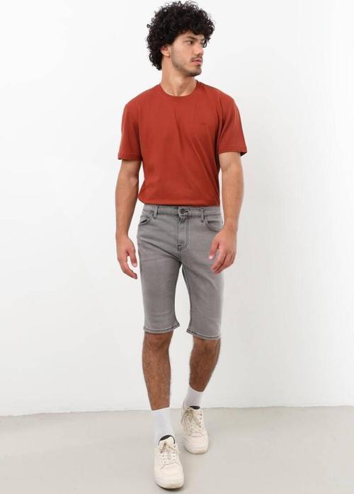 Erkek Likralı Jean Şort Gri