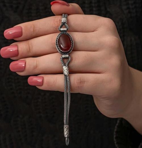 Gümüş Akik Taşlı Kazaziye Bileklik SL7295