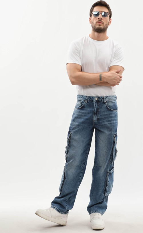 Erkek Kargo Cepli Jean Pantolon