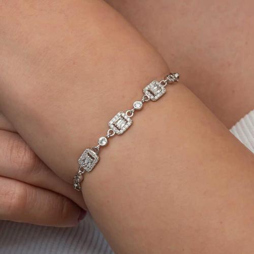 Gümüş Üçlü Baget Taşlı Kadın Bileklik  SL8971