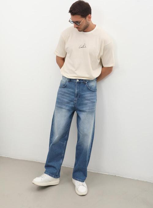 Erkek Skater Fit Jean Pantolon Mavi