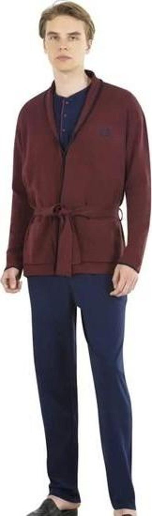 Erkek Çeyizlik Uzunkollu Pijama ve Triko Sabahlık 3'lü Set Takım