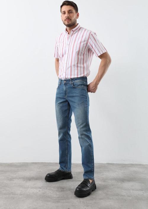 Erkek Açık Mavi Düz Kesim Jean Pantolon