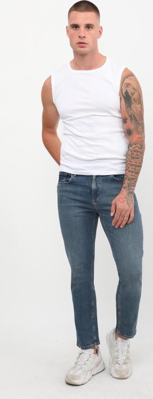 Erkek Slim Fit Normal Bel Düz Kesim Dar Paça Likralı İndigo Jean Pantolon