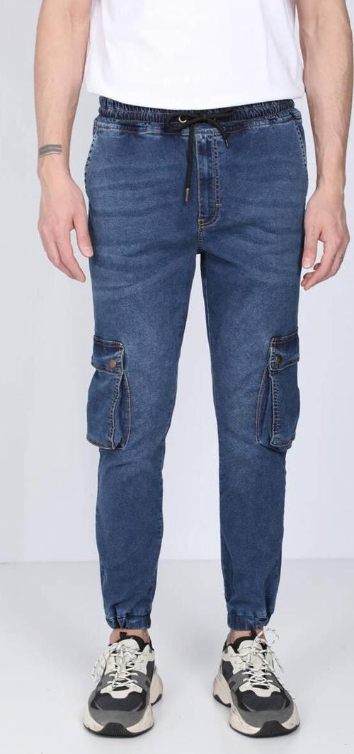 Erkek Koyu Mavi Kargo Cepli Jogger Pantolon