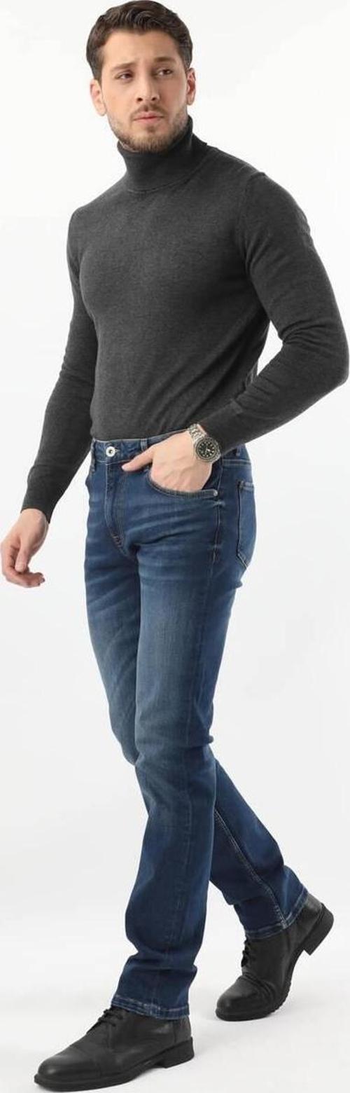Erkek Regular Fit Jean Pantolon Koyu Mavi