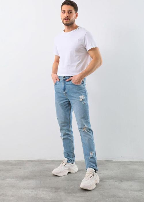 Erkek Yırtık Detaylı Jean Pantolon