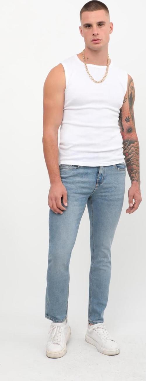 Erkek Slim Fit Normal Bel Düz Kesim Dar Paça Likralı Mavi Jean Pantolon