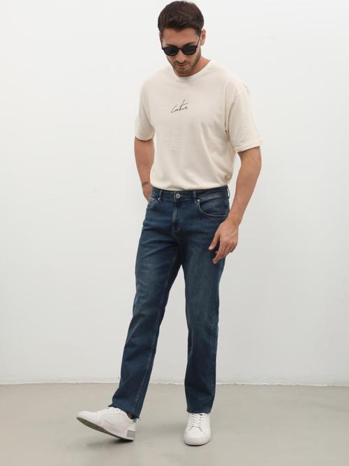 Erkek Koyu Mavi Rahat Kesim Jean Pantolon