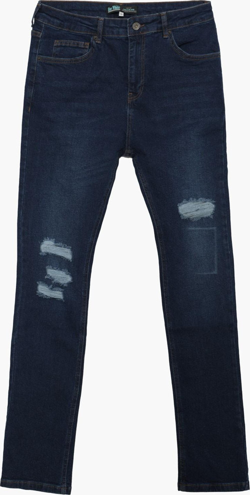 Erkek Yırtık Detay Likralı Skinny Fit Koyu Mavi Jean Pantolon