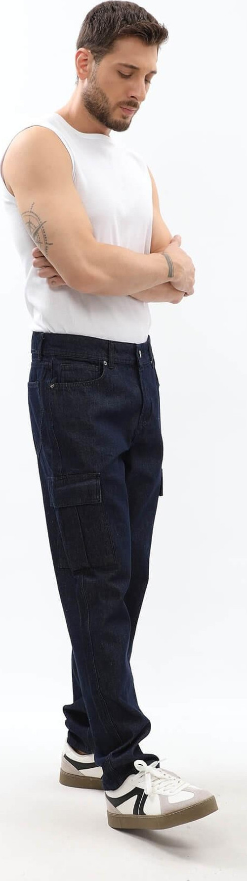 Erkek Kargo Cepli Lacivert Jean Pantolon