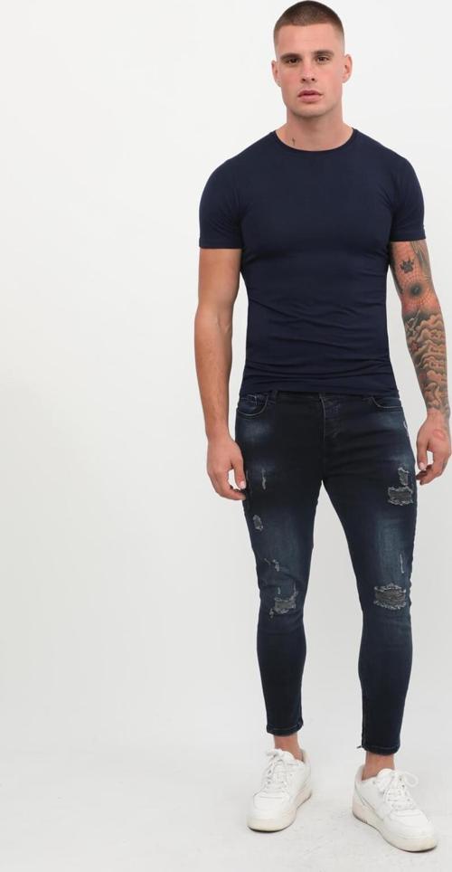 Erkek Skinny Fit  Destroy Lacivert
