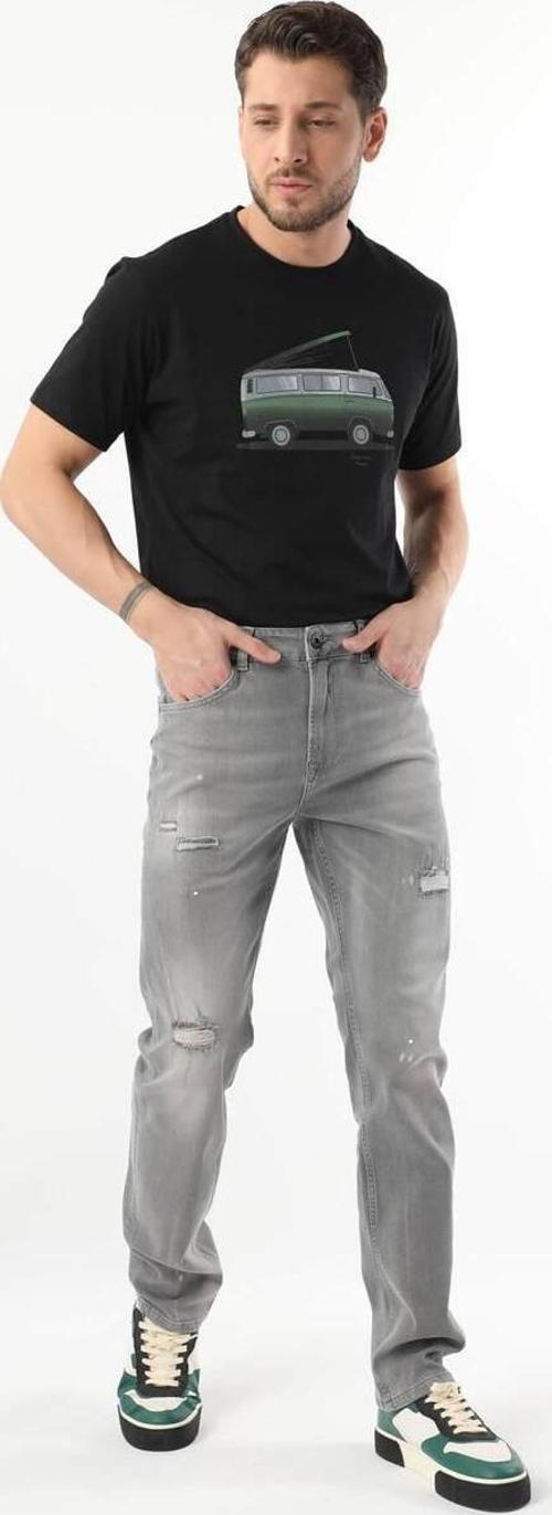 Erkek Dizi Yırtık Jean Pantolon Gri