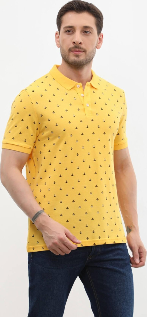 Erkek Polo Yaka Çapa Desenli %100 Pamuk Tişört