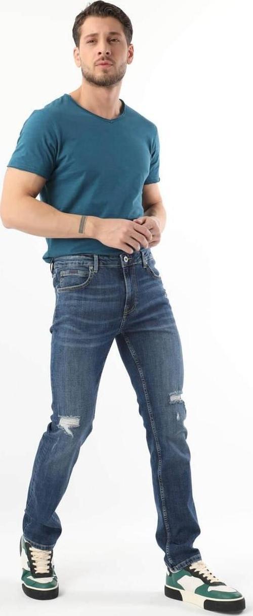 Erkek Dizi Yırtık Jean Pantolon  Mavi