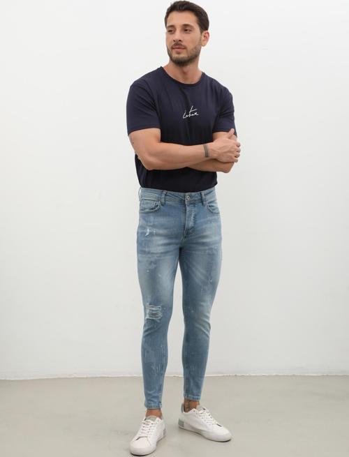 Erkek Skinny Ripped Jean Açık Mavi