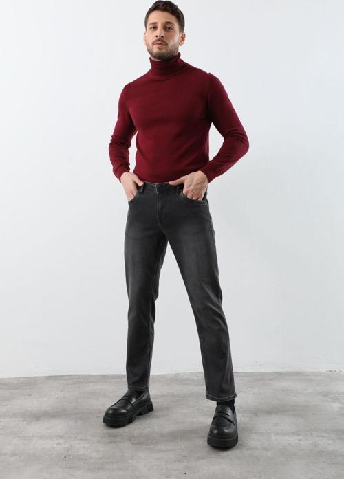 Erkek Likralı Straight Fit Jean Pantolon Siyah