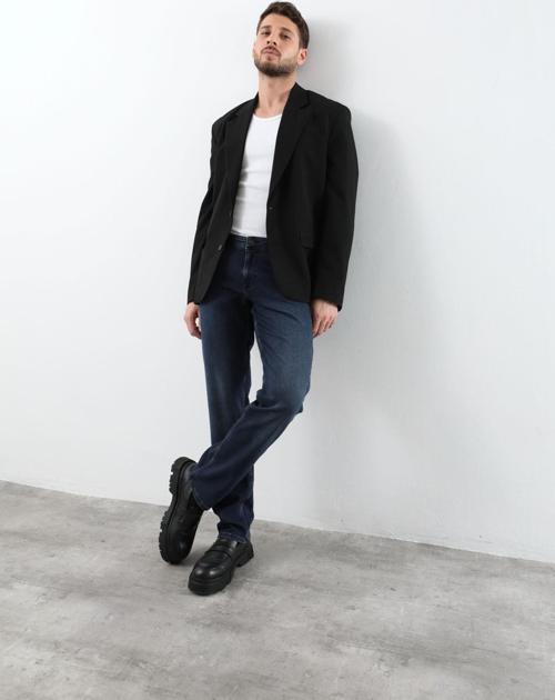 Erkek Likralı Straight Fit Jean Pantolon Mavi
