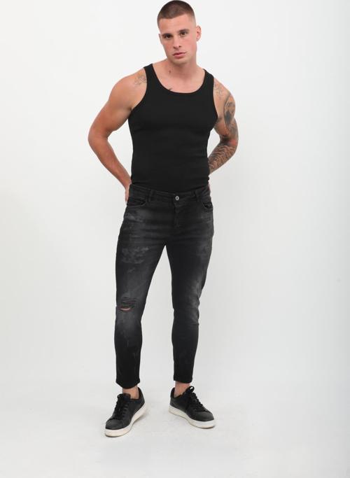 Erkek Skinny Fit Yırtık Detaylı Jean Siyah