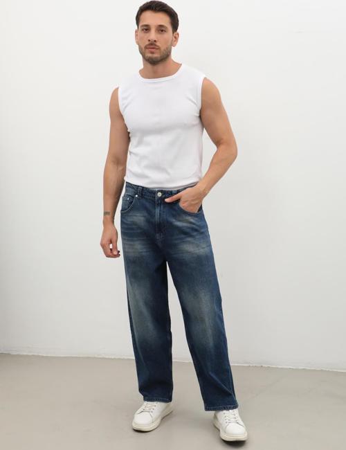 Erkek Skater Fit Jean Pantolon Lacivert
