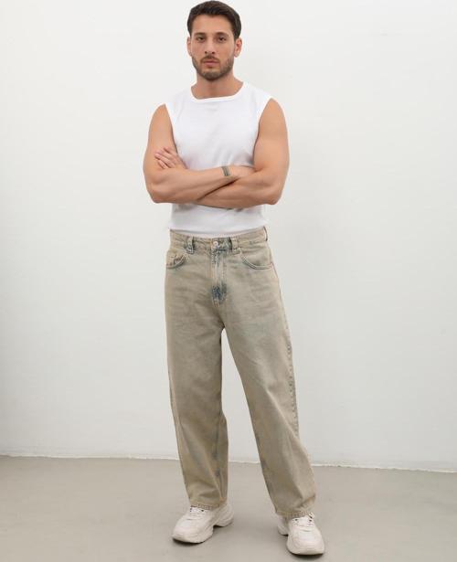 Erkek Skater Fit Jean Pantolon Kahverengi