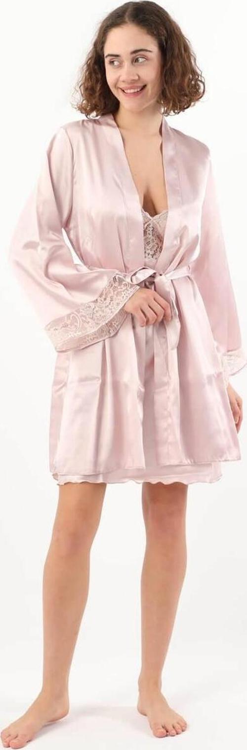 Kadın Saten Gecelik Sabahlık Takım