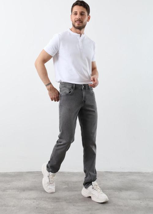 Erkek Likralı Straight Fit Jean Pantolon Gri