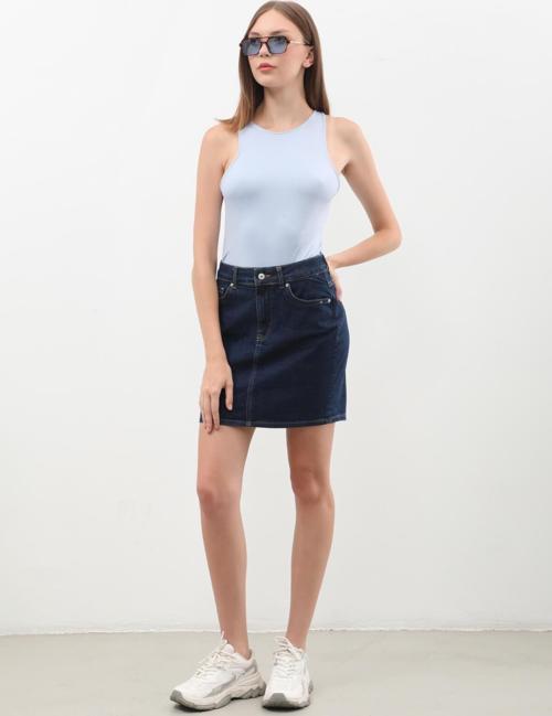 Kadın Rins Mini Jean Etek
