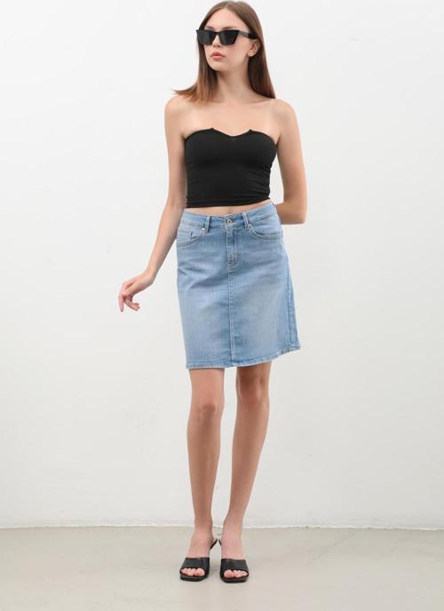 Kadın Düz Dar Jean Etek Açık Mavi