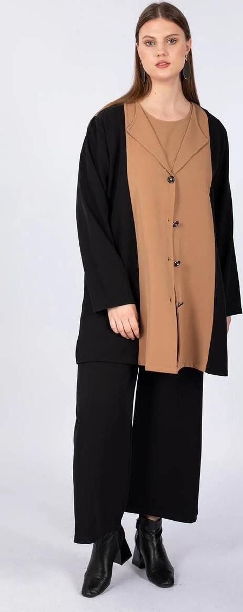 Kadın Büyük Beden Düğmeli İkili Ceketli Takım