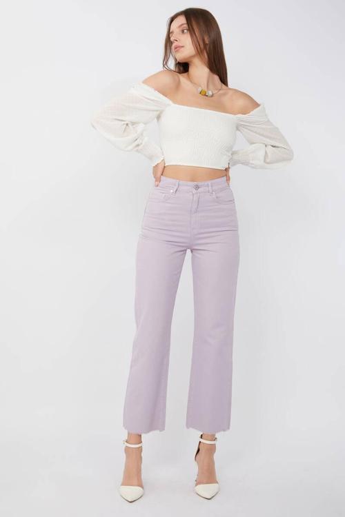 Kadın Basic Paçası Kesik Jean Pantolon Lila