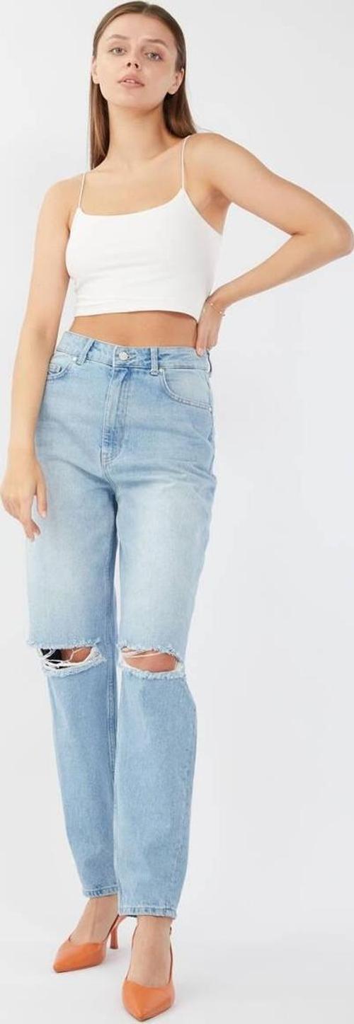 Kadın Dizi Yırtık Jean Pantolon Açık Mavi
