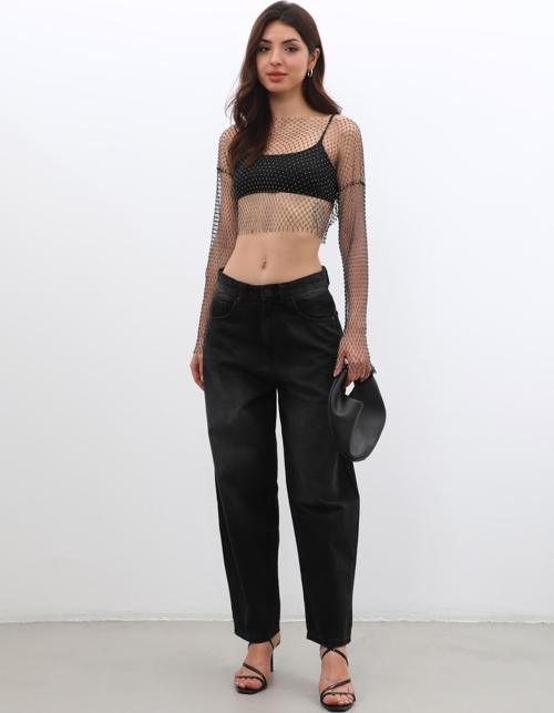 Kadın Yüksek Bel Skater Fit Jean Pantolon