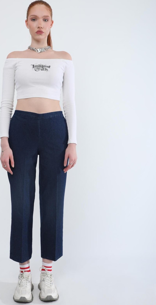Kadın Beli Lastikli Likralı Yan Cepli Jean Pantolon Lacivert