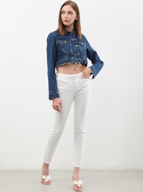 Kadın Likralı Skinny Jean Pantolon Beyaz